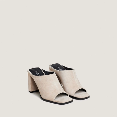 Heeled mules in ivory split leather | blair