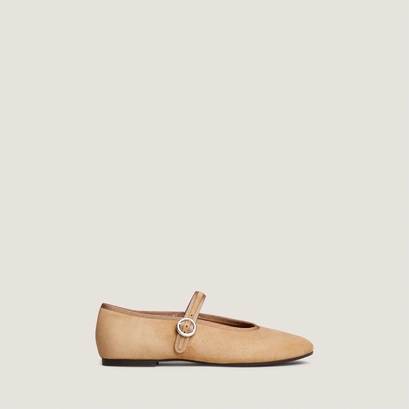 Ballet flats with adjustable straps and buckles in honey suede | deesse