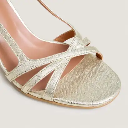 Heeled sandals in platinum metallic textile | vaiana
