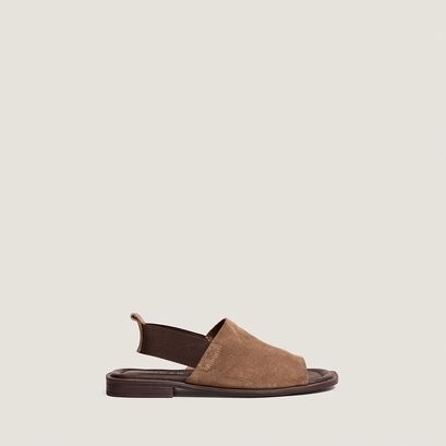 Elastic-strap sandals in taupe split leather | joy