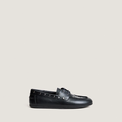 Studded lace-up loafers in black leather | lena