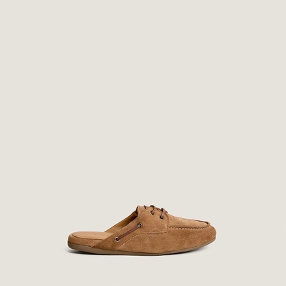 Soft backless loafers in taupe split leather | lilou