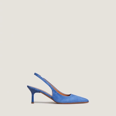 Pointed-toe pumps in steel blue suede  | diamantine