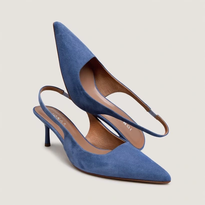 Pointed-toe pumps in steel blue suede  | diamantine