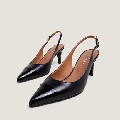 Slingback pumps in black leather and patent leather | destelle