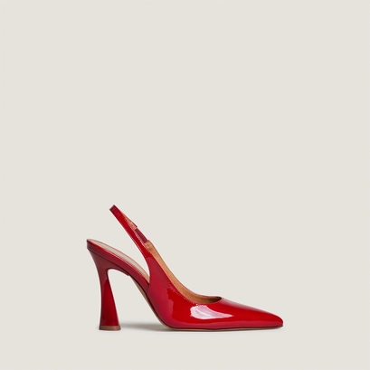Pointed-toe slingback pumps in berry red patent leather | dressy