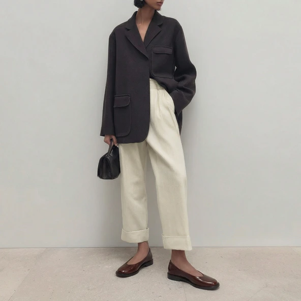 Small-heeled ballet flats with round toes in brown shiny leather | DAURELIA