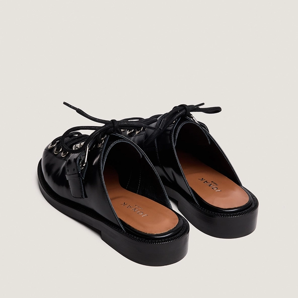 Lace-up mules in black glazed leather| DESSA