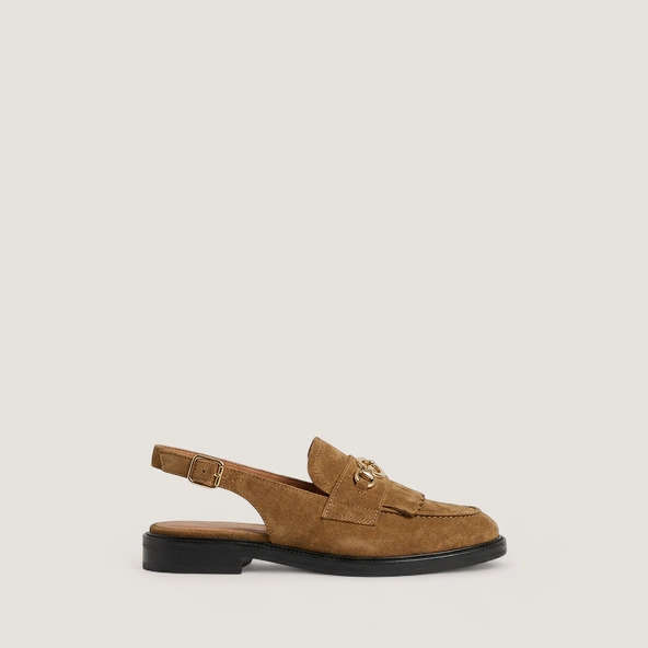 Backless loafers in tobacco split leather | DELPHY