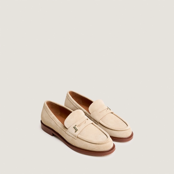 Round-toe monogram loafers in sand split leather | DUEDI