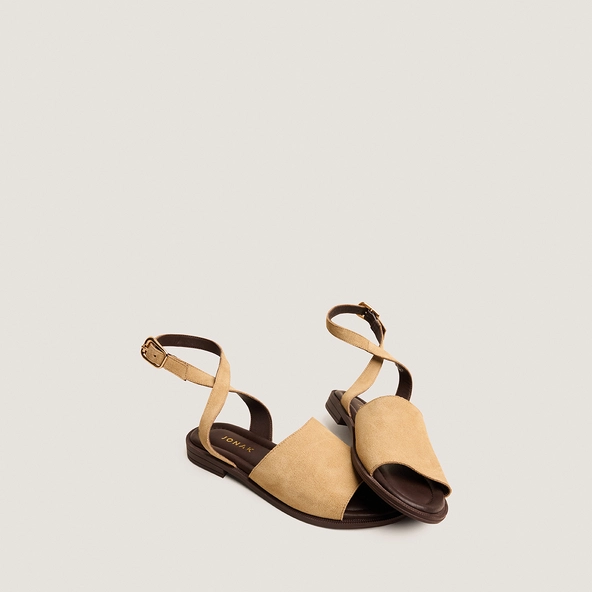 Adjustable-buckle sandals in beige split leather | JOHANA
