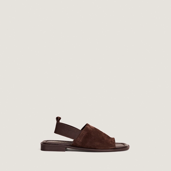Elastic-strap sandals in brown split leather | JOY