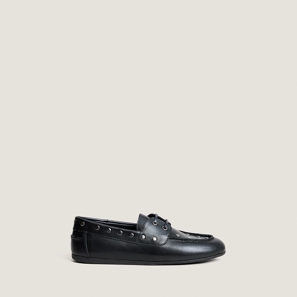 Studded lace-up loafers in black leather | LENA