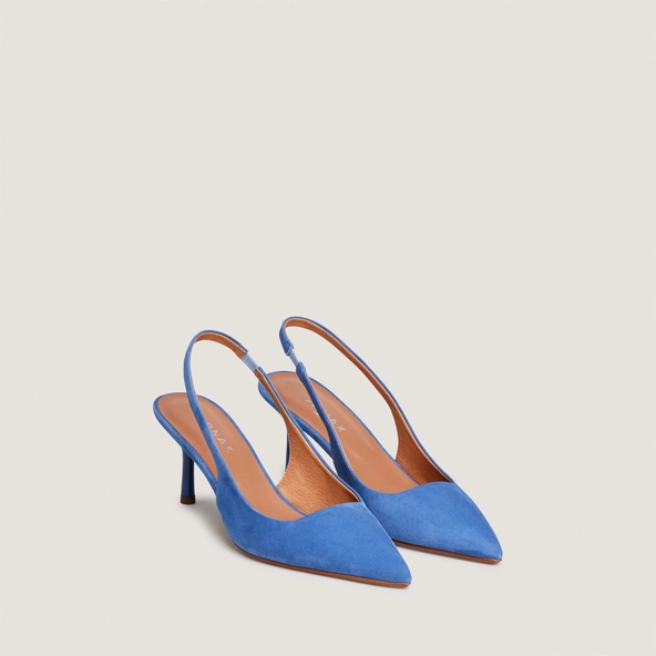 Pointed-toe pumps in steel blue suede | DIAMANTINE
