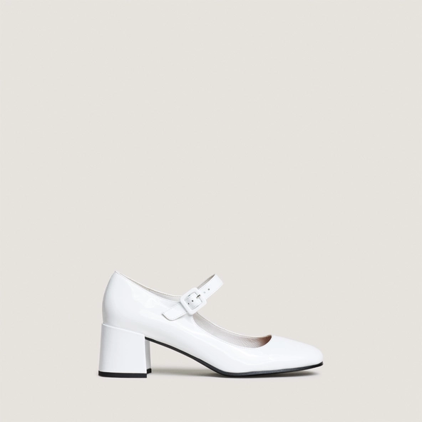 Heeled Mary Janes in white pleated patent leather | DITTUS