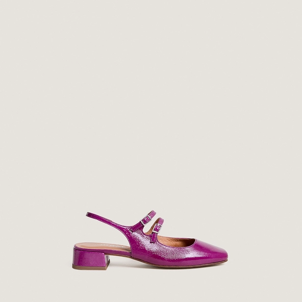 Round-toe Mary Janes in purple pleated patent leather | DOBLE