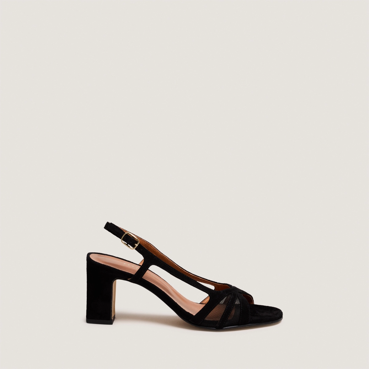 Heeled sandals in black suede and black mesh | VAHINE
