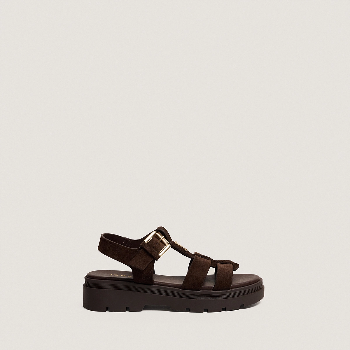 Platform sandals with adjustable buckles in split brown leather | LIVERPOOL