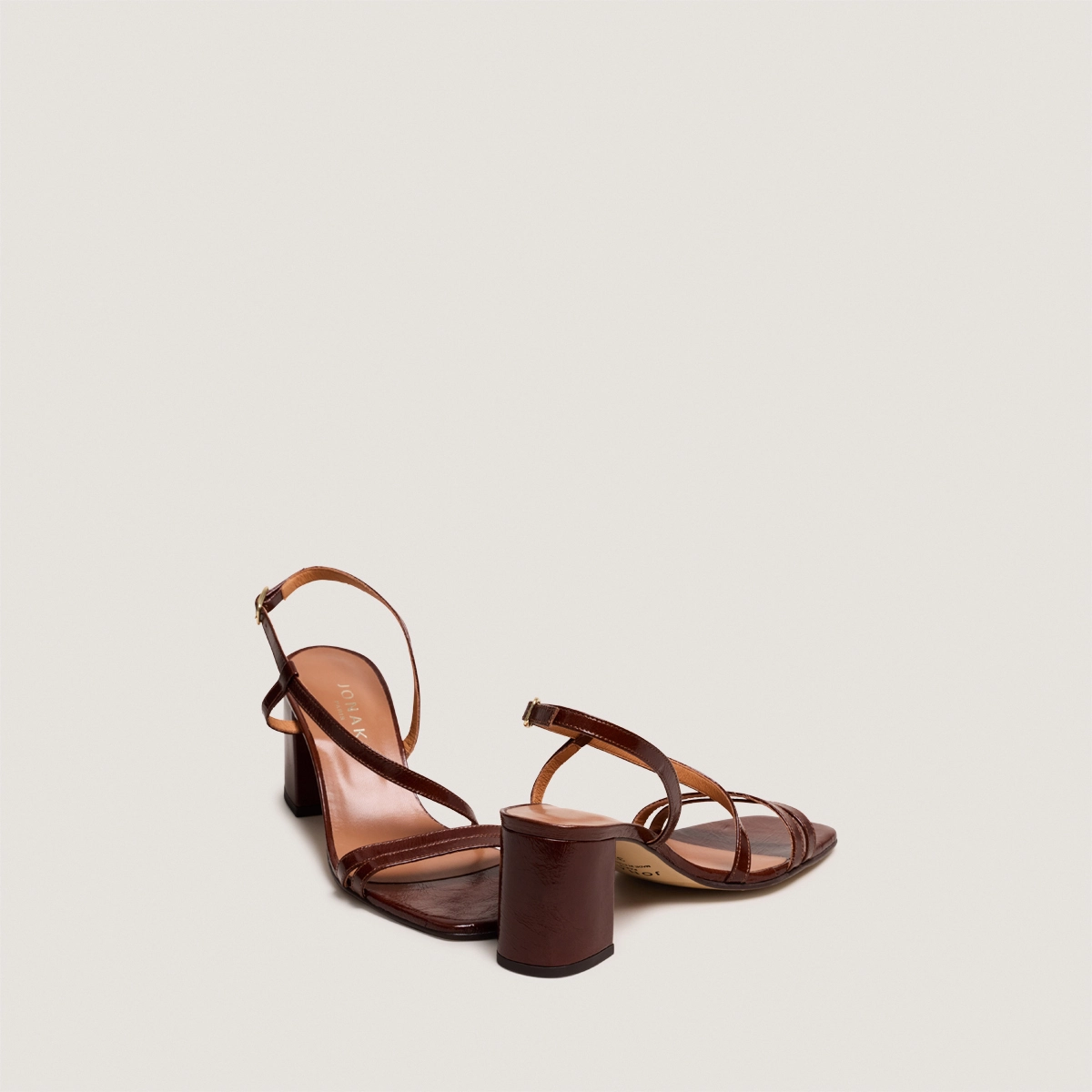 Heeled sandals with straps in brown glossy leather | VIMY