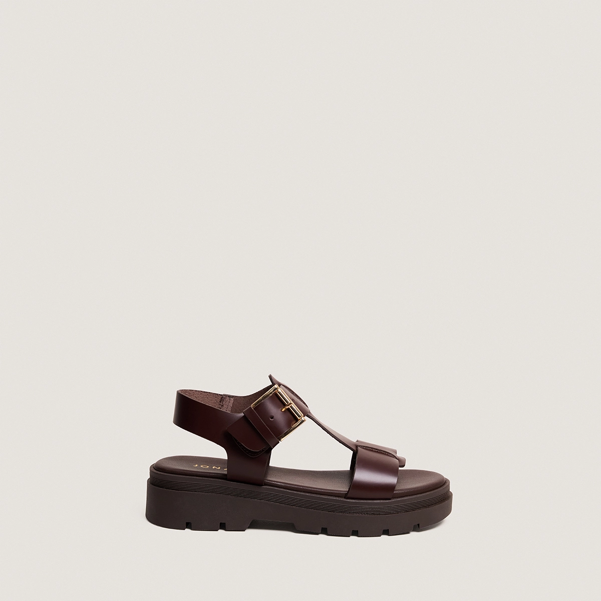 Platform sandals with wide straps in brown leather | LISBONNE