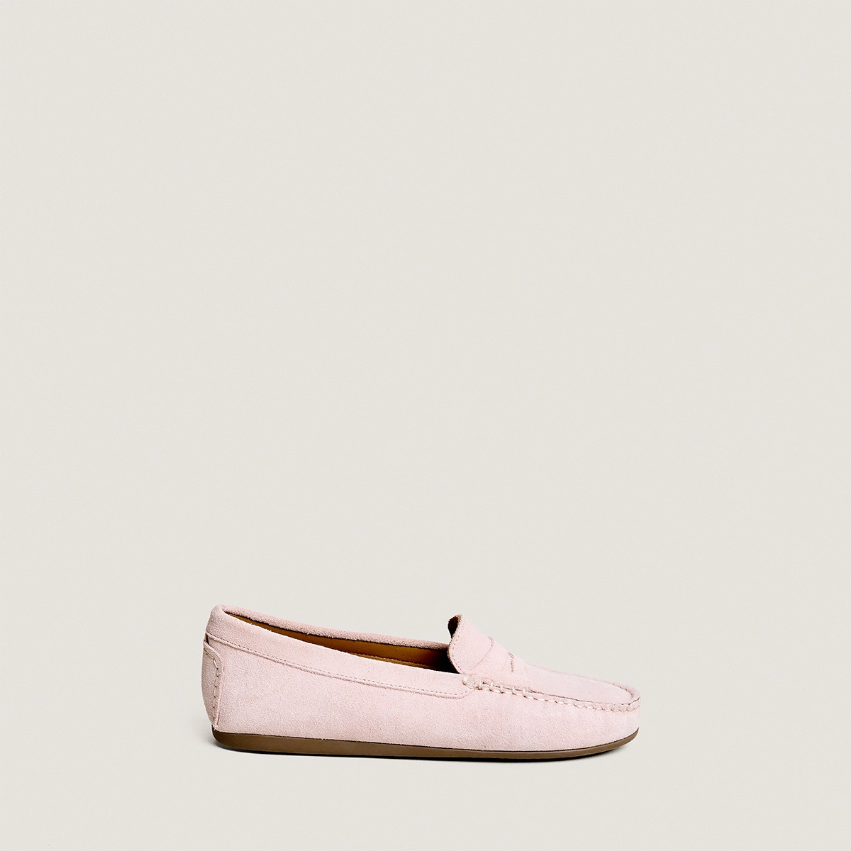 Square-toe loafers in pale pink split leather | LIV