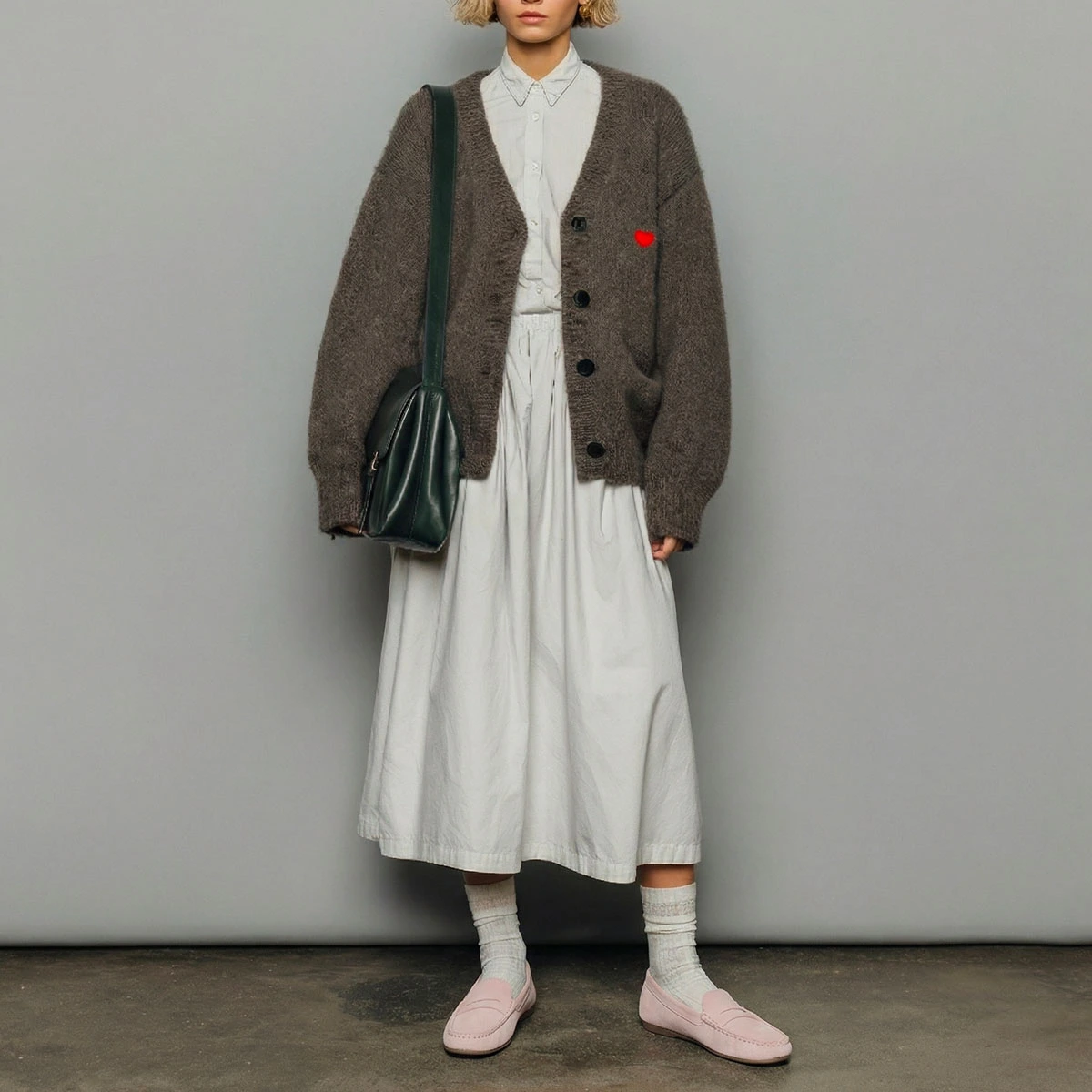 Square-toe loafers in pale pink split leather | LIV