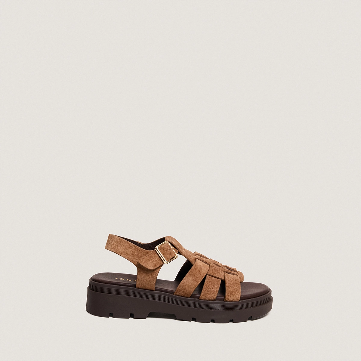 Sandals with treaded soles in taupe split leather | LOUISIANE