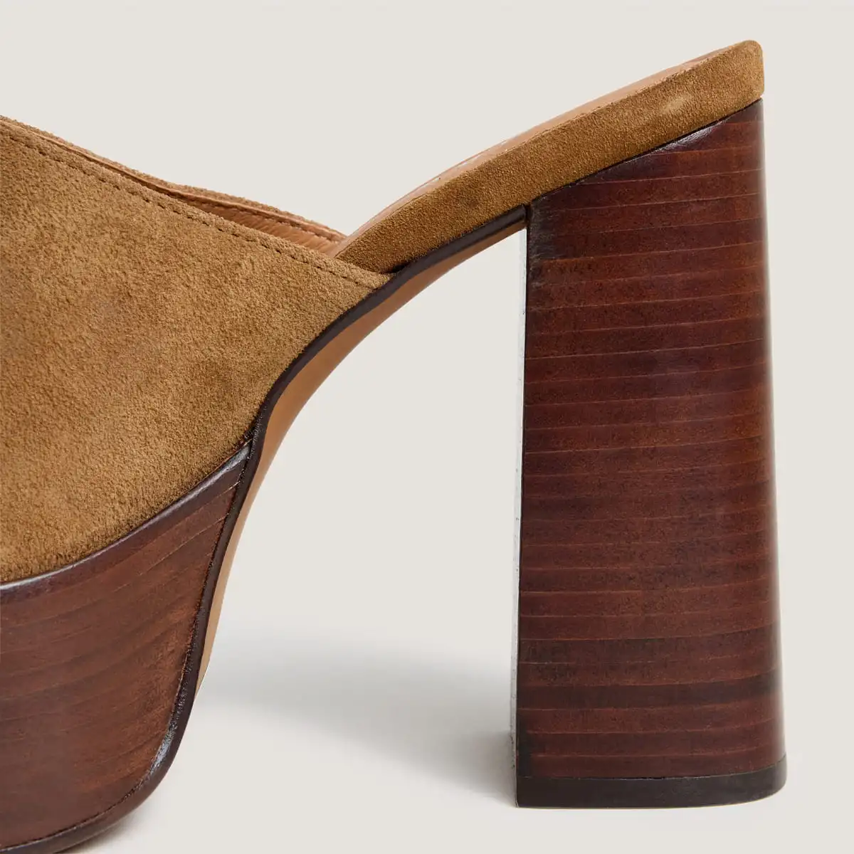 Open-toe heeled mules in tobacco split leather | BEATRICE