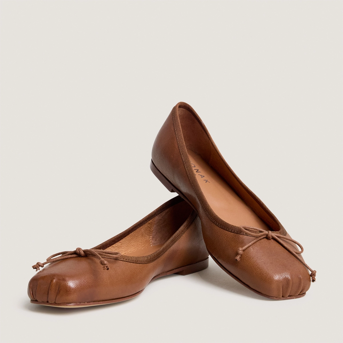 Square-toe lace-up ballet flats in hazelnut leather | DOMINE