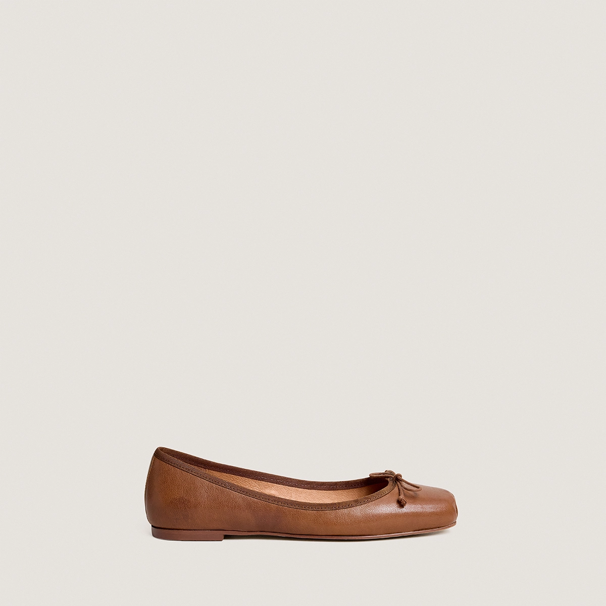 Square-toe lace-up ballet flats in hazelnut leather | DOMINE