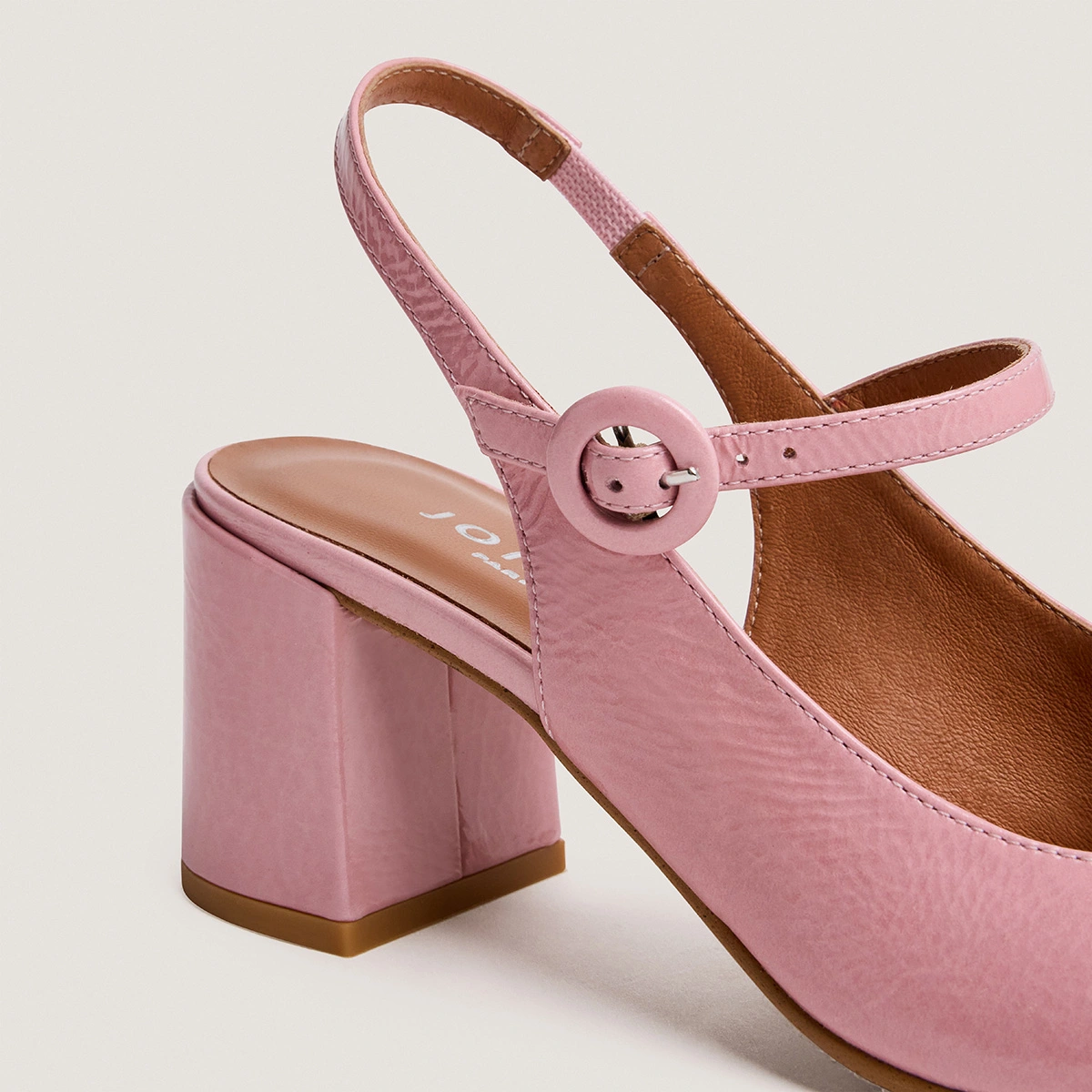 Open-back heeled mary janes in petal pink pleated patent leather | DOLLAR