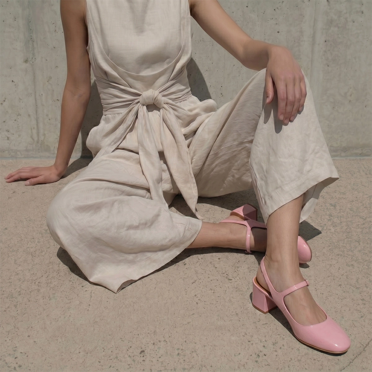Open-back heeled mary janes in petal pink pleated patent leather | DOLLAR