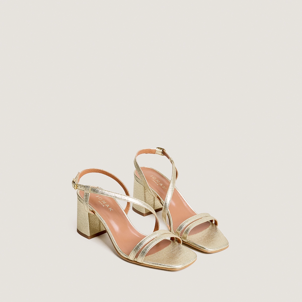 Heeled sandals with straps in platinum metallic textile | VIMY