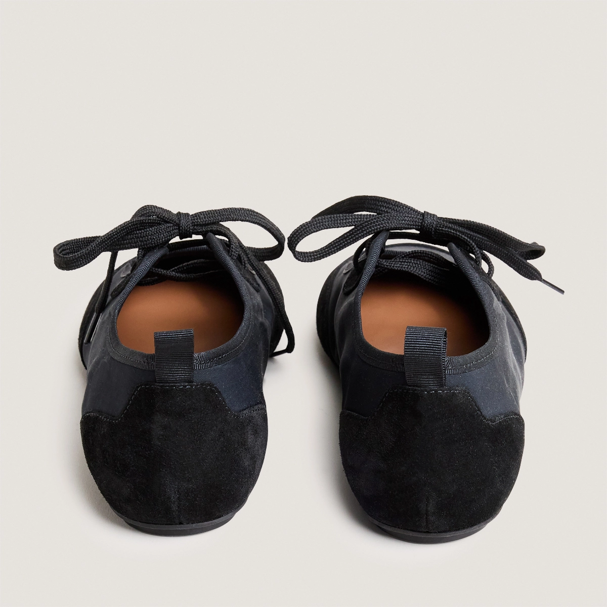 Lace-up ballet flats in black mesh and black textile | DEMAIN