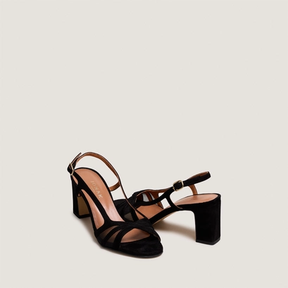 Heeled sandals in black suede and black mesh | vahine