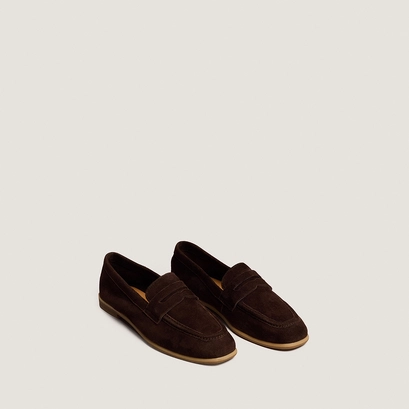 Round-toe flat loafers in brown suede | aca