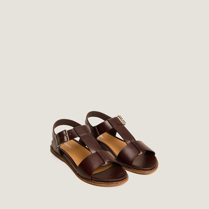 Adjustable sandals with large buckles in red-brown leather | accoca