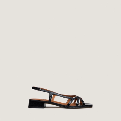 Low-heel sandals in black glossy leather | argos
