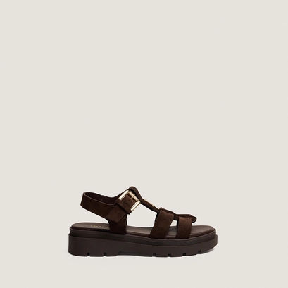 Platform sandals with adjustable buckles in split brown leather | liverpool