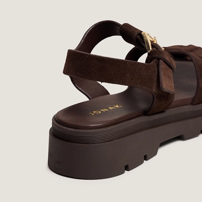Platform sandals with adjustable buckles in split brown leather | liverpool