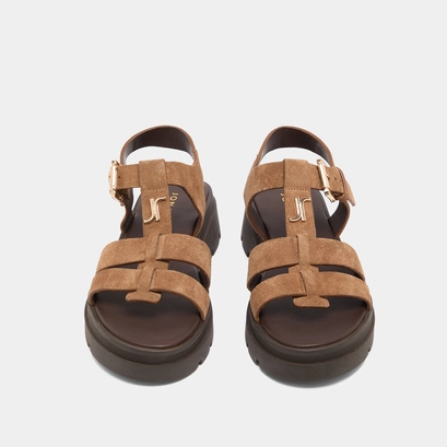 Platform sandals with monogram in taupe split leather | liverpool