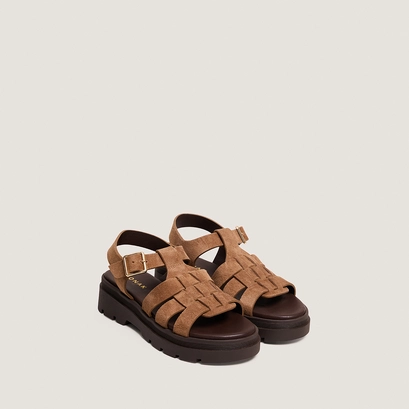 Sandals with treaded soles in taupe split leather | louisiane