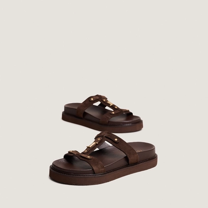 Platform sandals in brown split leather | luana