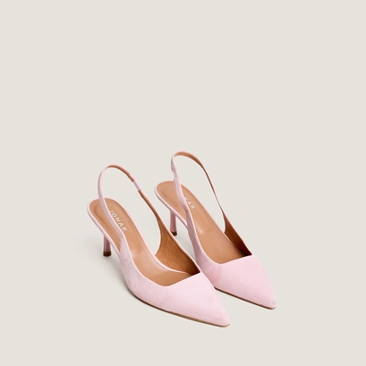 Pointed-toe pumps in petal pink suede | diamantine