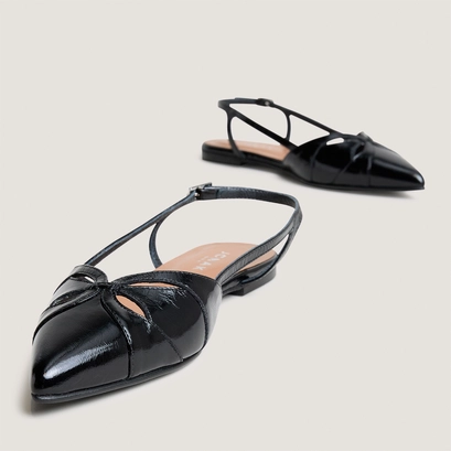 Pointed-toe slingback ballet flats in glossy leather | damoura