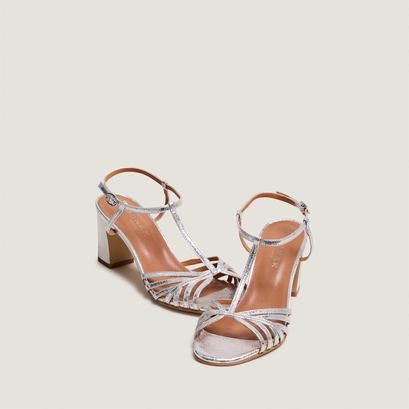Heeled sandals in silver cracked leather | volia