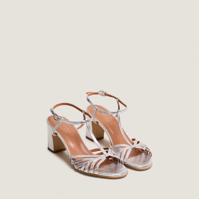 Heeled sandals in silver cracked leather | volia