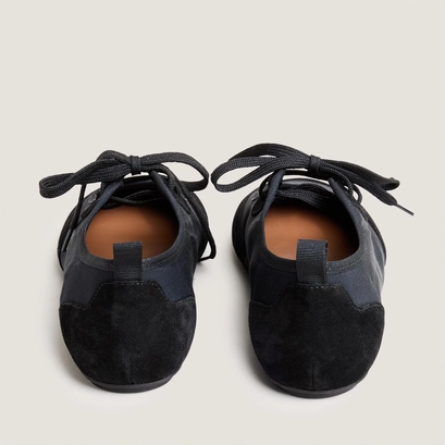 Lace-up ballet flats in black mesh and black textile | demain