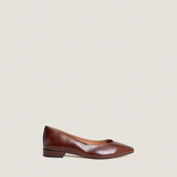Pointed-toe ballet flats in brown aged leather | VENDY