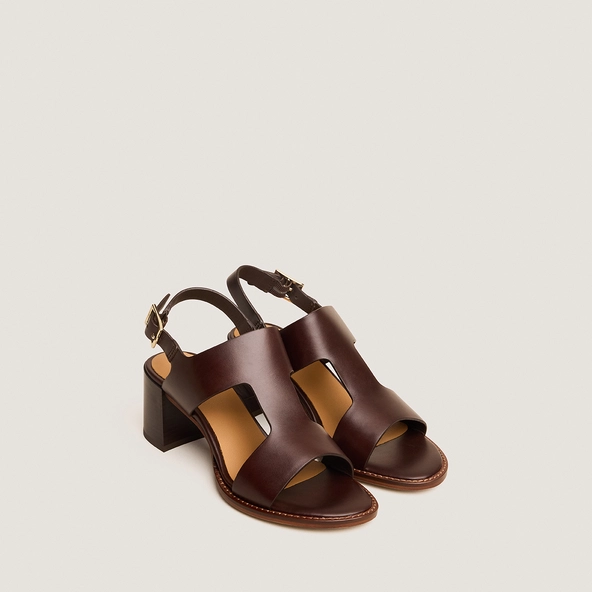 Heeled sandals with adjustable buckles in red-brown leather | ALEXANDRA